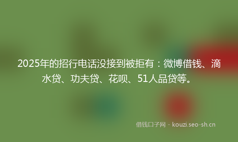 2025年的招行电话没接到被拒有：微博借钱、滴水贷、功夫贷、花呗、51人品贷等。