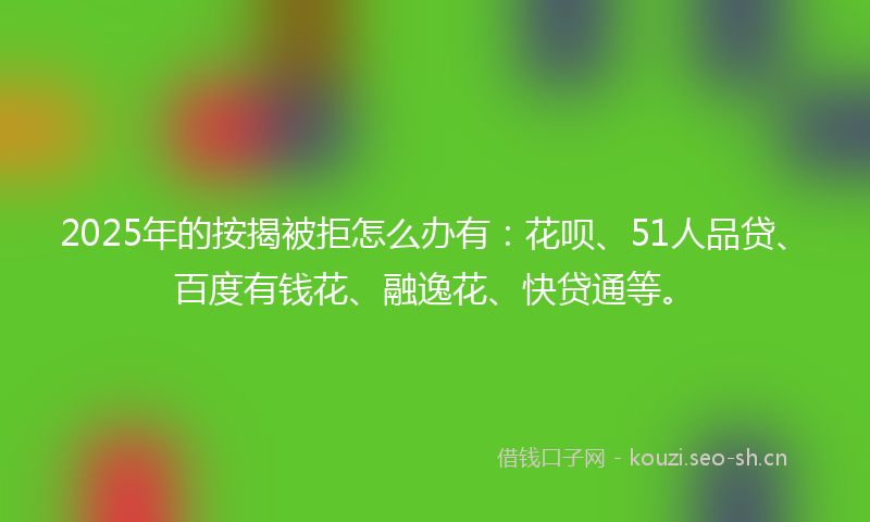 2025年的按揭被拒怎么办有：花呗、51人品贷、百度有钱花、融逸花、快贷通等。