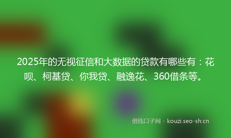 2025年的无视征信和大数据的贷款有哪些有：花呗、柯基贷、你我贷、融逸花、360借条等。