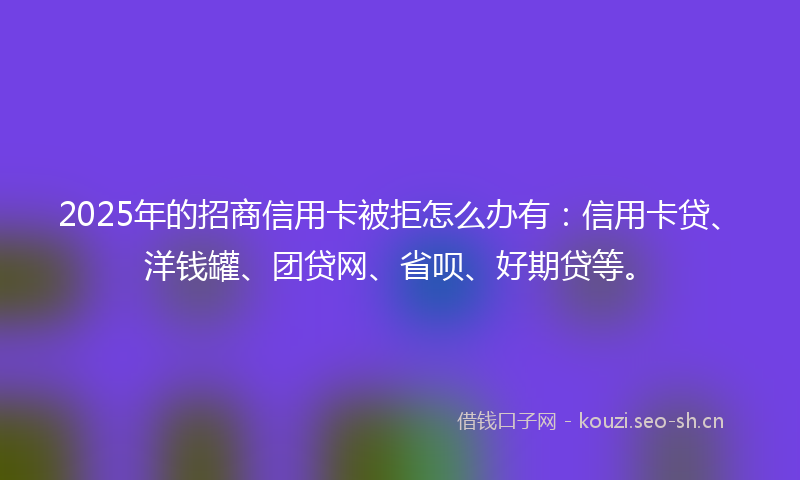 2025年的招商信用卡被拒怎么办有：信用卡贷、洋钱罐、团贷网、省呗、好期贷等。