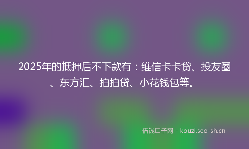 2025年的抵押后不下款有：维信卡卡贷、投友圈、东方汇、拍拍贷、小花钱包等。