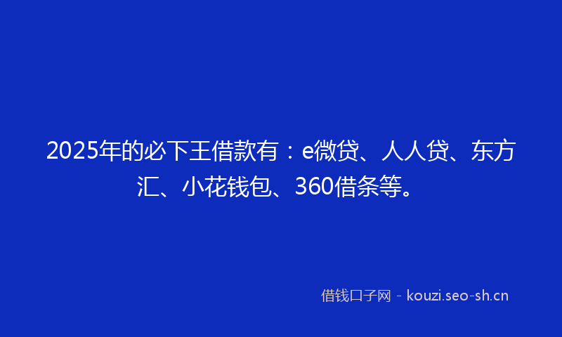 2025年的必下王借款有：e微贷、人人贷、东方汇、小花钱包、360借条等。