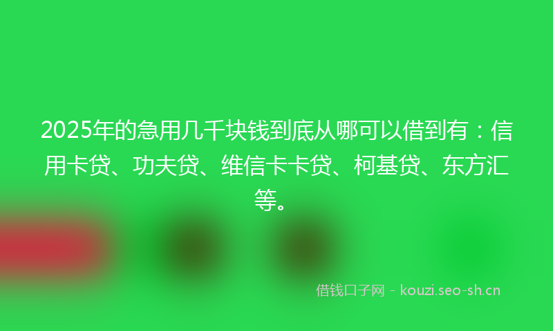 2025年的急用几千块钱到底从哪可以借到有：信用卡贷、功夫贷、维信卡卡贷、柯基贷、东方汇等。