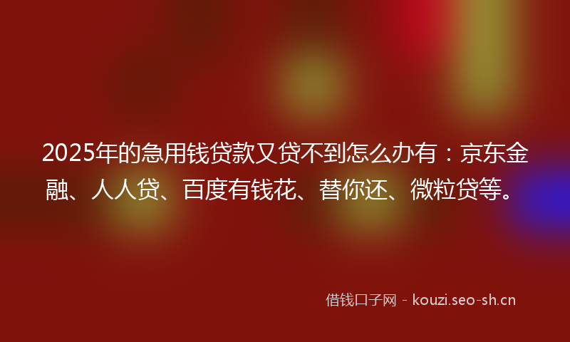 2025年的急用钱贷款又贷不到怎么办有：京东金融、人人贷、百度有钱花、替你还、微粒贷等。