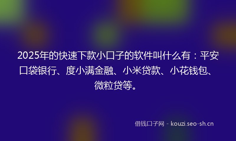 2025年的快速下款小口子的软件叫什么有:平安口袋银行、度小满金融、小米贷款、小花钱包、微粒贷等。
