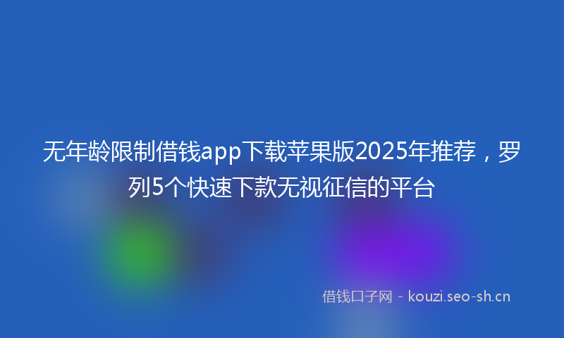 无年龄限制借钱app下载苹果版2025年推荐，罗列5个快速下款无视征信的平台