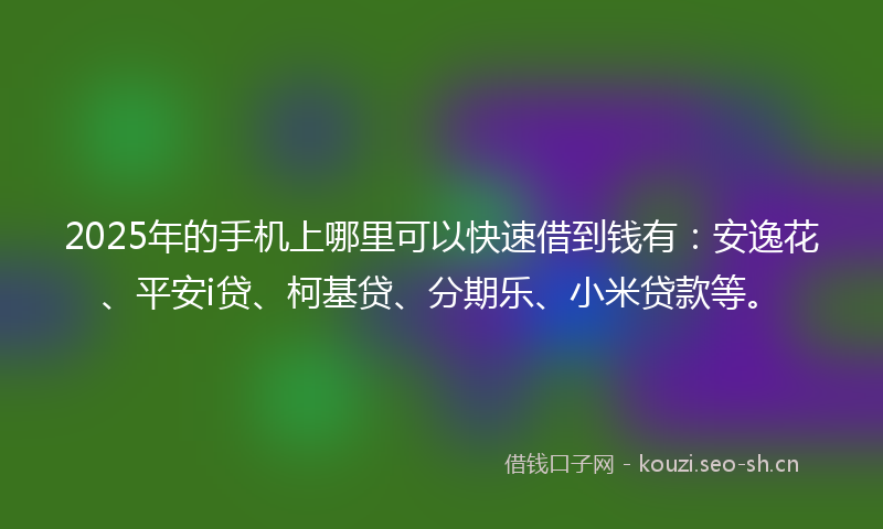 2025年的手机上哪里可以快速借到钱有：安逸花、平安i贷、柯基贷、分期乐、小米贷款等。