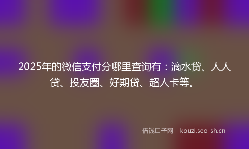 2025年的微信支付分哪里查询有：滴水贷、人人贷、投友圈、好期贷、超人卡等。