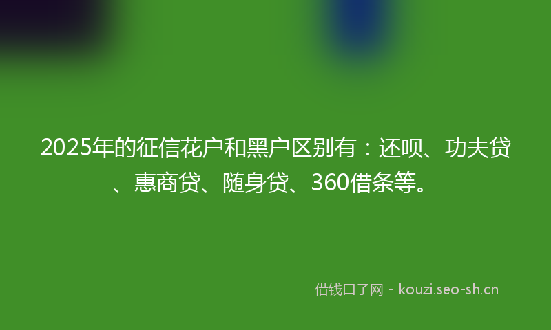 2025年的征信花户和黑户区别有：还呗、功夫贷、惠商贷、随身贷、360借条等。