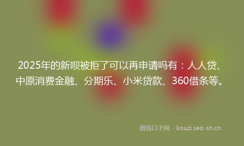 2025年的新呗被拒了可以再申请吗有：人人贷、中原消费金融、分期乐、小米贷款、360借条等。
