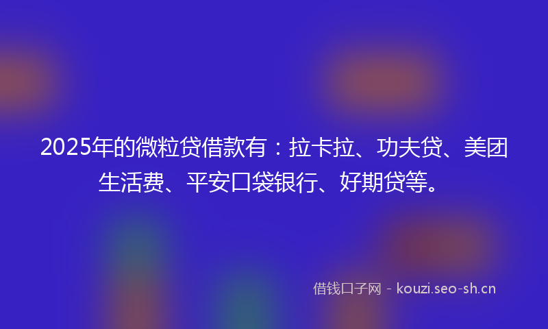 2025年的微粒贷借款有：拉卡拉、功夫贷、美团生活费、平安口袋银行、好期贷等。