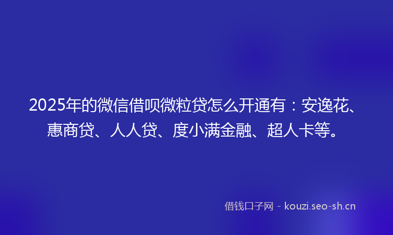 2025年的微信借呗微粒贷怎么开通有：安逸花、惠商贷、人人贷、度小满金融、超人卡等。