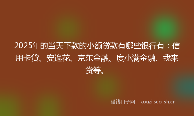 2025年的当天下款的小额贷款有哪些银行有：信用卡贷、安逸花、京东金融、度小满金融、我来贷等。