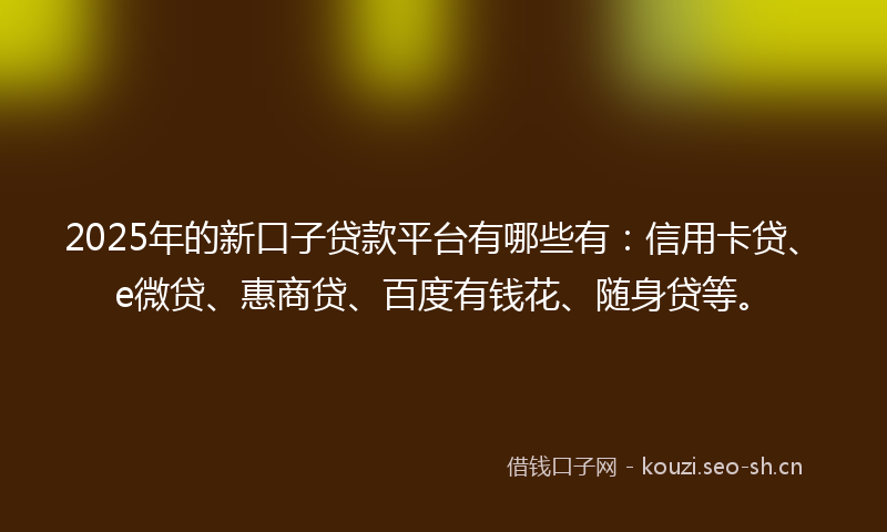 2025年的新口子贷款平台有哪些有：信用卡贷、e微贷、惠商贷、百度有钱花、随身贷等。