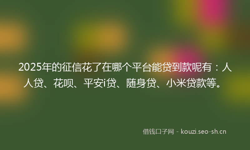 2025年的征信花了在哪个平台能贷到款呢有：人人贷、花呗、平安i贷、随身贷、小米贷款等。