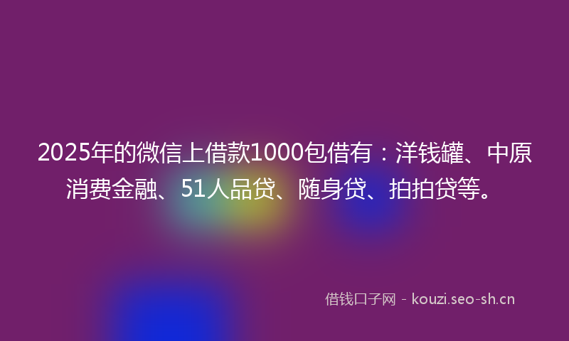 2025年的微信上借款1000包借有：洋钱罐、中原消费金融、51人品贷、随身贷、拍拍贷等。