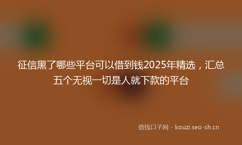 征信黑了哪些平台可以借到钱2025年精选，汇总五个无视一切是人就下款的平台