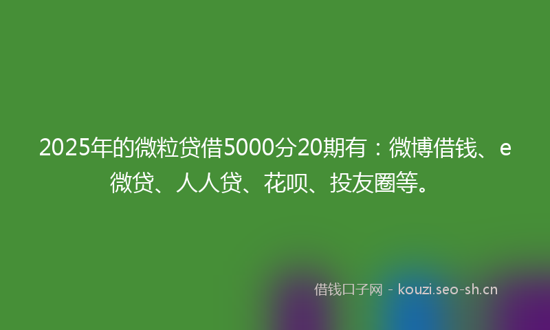 2025年的微粒贷借5000分20期有:微博借钱、e微贷、人人贷、花呗、投友圈等。