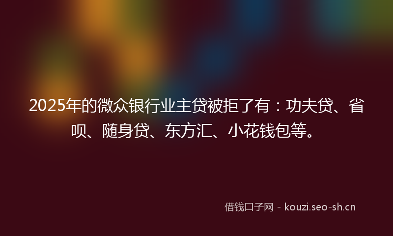 2025年的微众银行业主贷被拒了有：功夫贷、省呗、随身贷、东方汇、小花钱包等。
