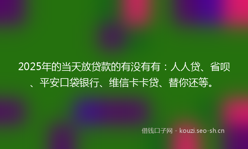 2025年的当天放贷款的有没有有：人人贷、省呗、平安口袋银行、维信卡卡贷、替你还等。