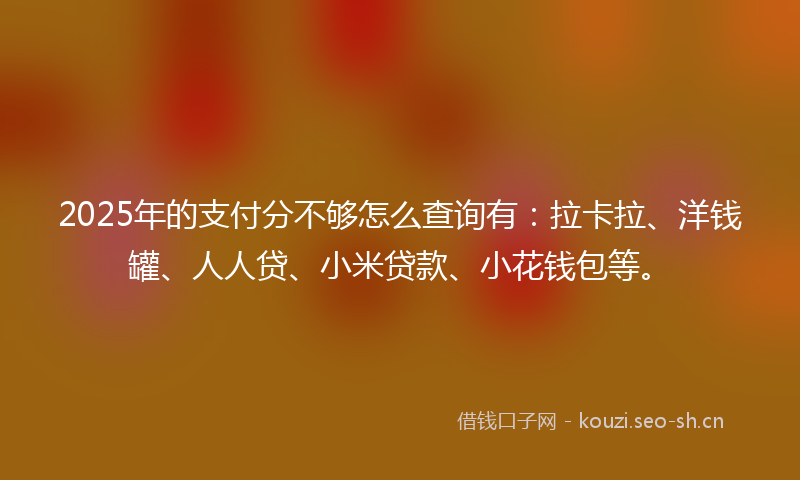 2025年的支付分不够怎么查询有：拉卡拉、洋钱罐、人人贷、小米贷款、小花钱包等。