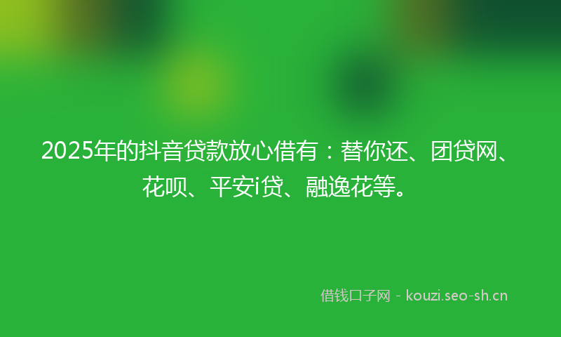 2025年的抖音贷款放心借有：替你还、团贷网、花呗、平安i贷、融逸花等。