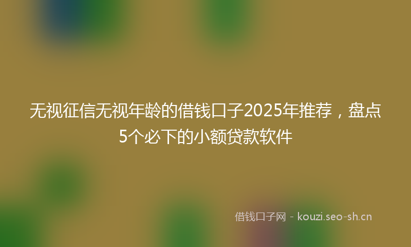 无视征信无视年龄的借钱口子2025年推荐，盘点5个必下的小额贷款软件