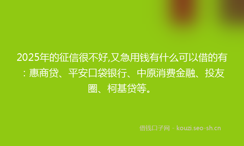 2025年的征信很不好,又急用钱有什么可以借的有：惠商贷、平安口袋银行、中原消费金融、投友圈、柯基贷等。