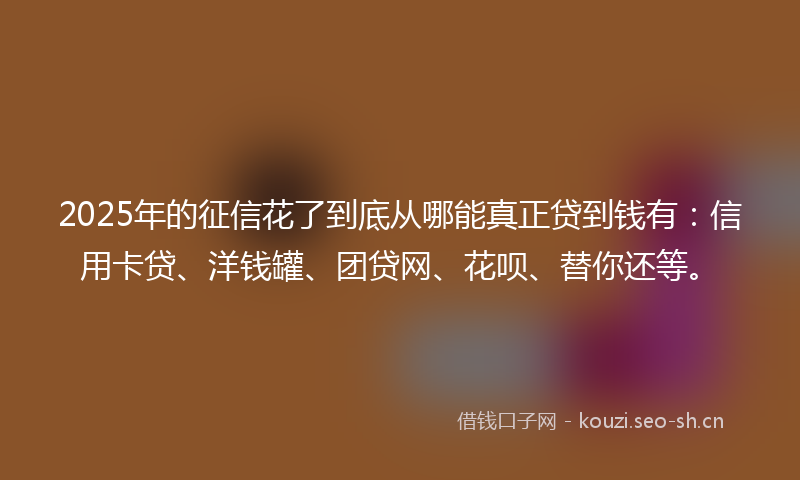 2025年的征信花了到底从哪能真正贷到钱有：信用卡贷、洋钱罐、团贷网、花呗、替你还等。