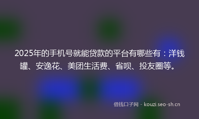 2025年的手机号就能贷款的平台有哪些有:洋钱罐、安逸花、美团生活费、省呗、投友圈等。