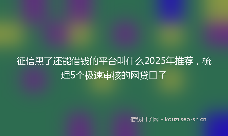 征信黑了还能借钱的平台叫什么2025年推荐，梳理5个极速审核的网贷口子