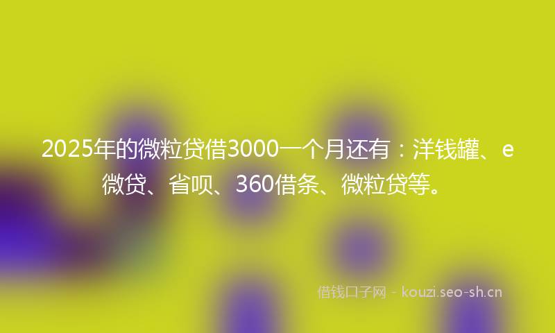2025年的微粒贷借3000一个月还有：洋钱罐、e微贷、省呗、360借条、微粒贷等。