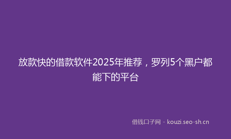 放款快的借款软件2025年推荐，罗列5个黑户都能下的平台
