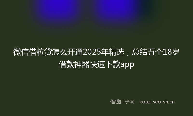 微信借粒贷怎么开通2025年精选，总结五个18岁借款神器快速下款app