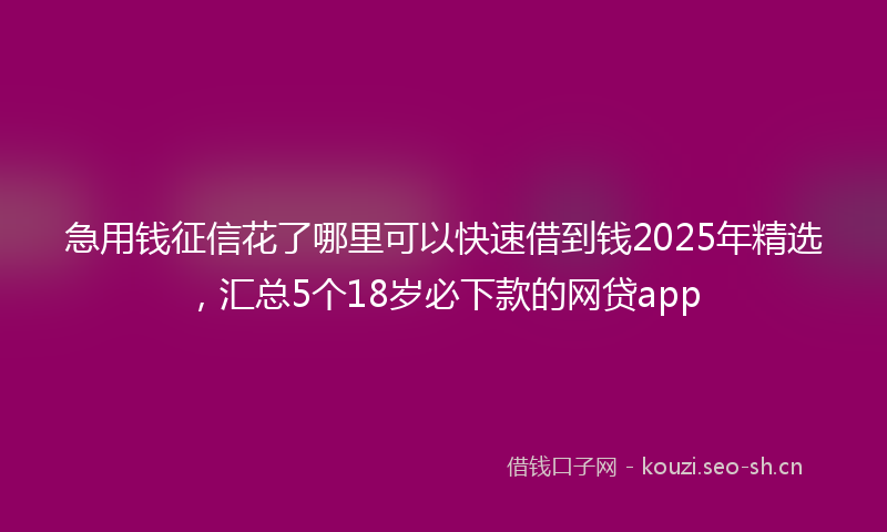 急用钱征信花了哪里可以快速借到钱2025年精选，汇总5个18岁必下款的网贷app
