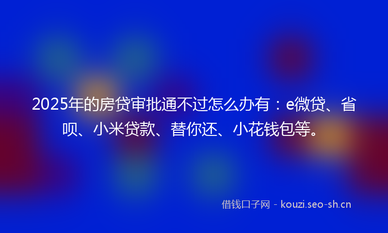 2025年的房贷审批通不过怎么办有：e微贷、省呗、小米贷款、替你还、小花钱包等。