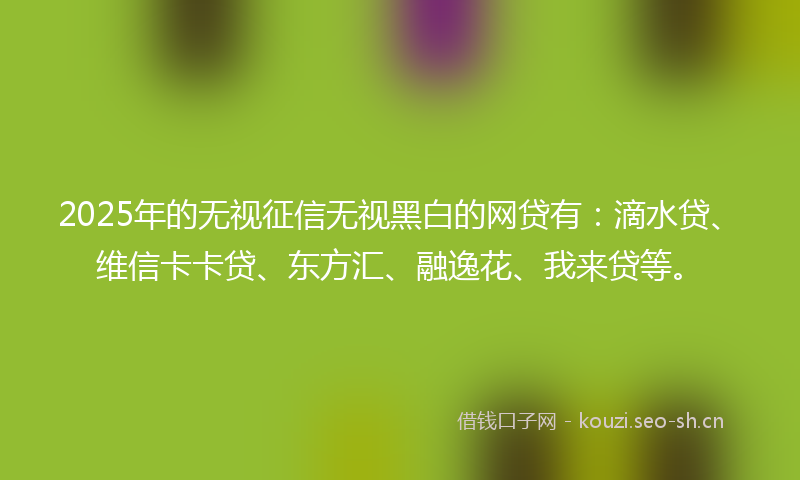 2025年的无视征信无视黑白的网贷有：滴水贷、维信卡卡贷、东方汇、融逸花、我来贷等。