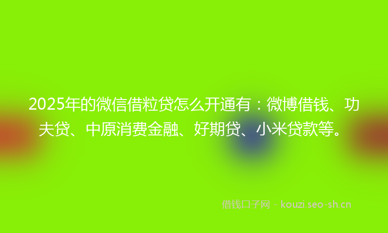 2025年的微信借粒贷怎么开通有：微博借钱、功夫贷、中原消费金融、好期贷、小米贷款等。