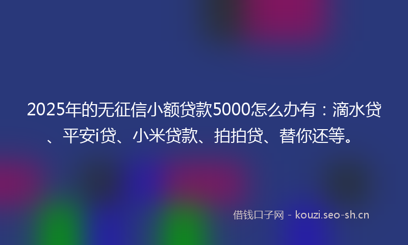 2025年的无征信小额贷款5000怎么办有：滴水贷、平安i贷、小米贷款、拍拍贷、替你还等。