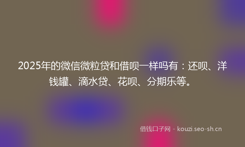 2025年的微信微粒贷和借呗一样吗有：还呗、洋钱罐、滴水贷、花呗、分期乐等。