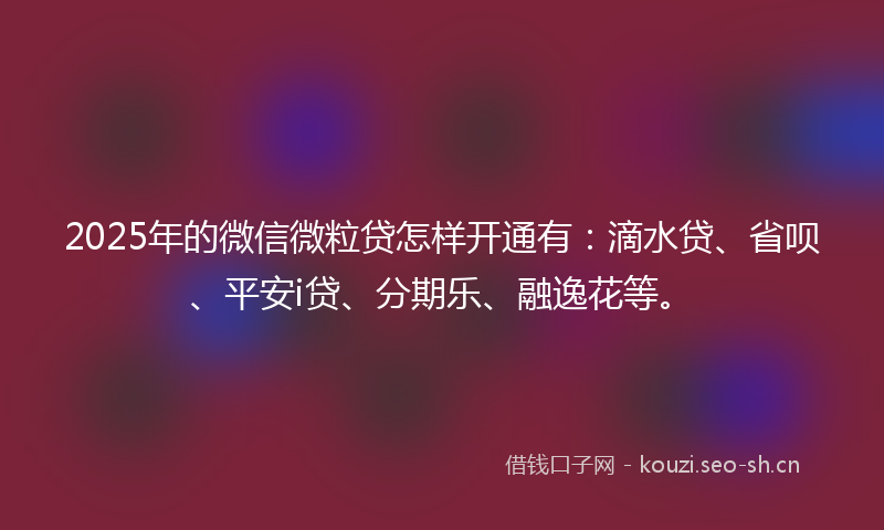 2025年的微信微粒贷怎样开通有：滴水贷、省呗、平安i贷、分期乐、融逸花等。