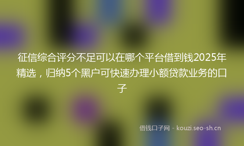 征信综合评分不足可以在哪个平台借到钱2025年精选，归纳5个黑户可快速办理小额贷款业务的口子