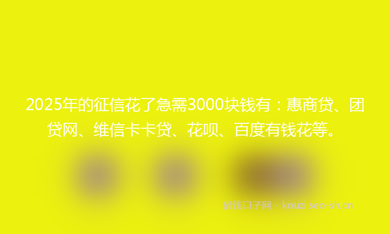 2025年的征信花了急需3000块钱有：惠商贷、团贷网、维信卡卡贷、花呗、百度有钱花等。