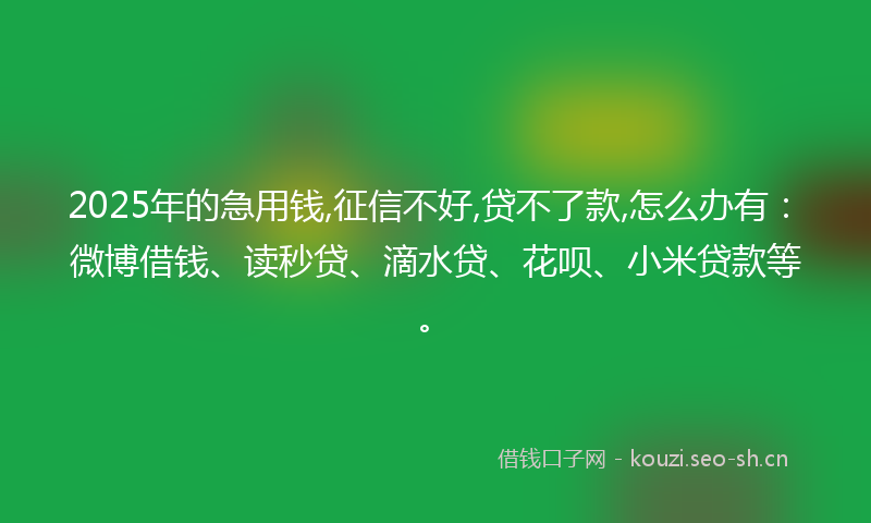 2025年的急用钱,征信不好,贷不了款,怎么办有:微博借钱、读秒贷、滴水贷、花呗、小米贷款等。