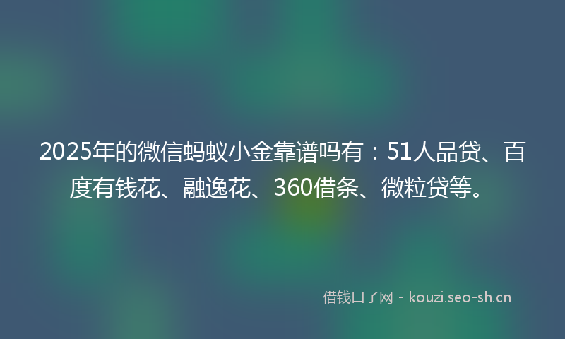 2025年的微信蚂蚁小金靠谱吗有：51人品贷、百度有钱花、融逸花、360借条、微粒贷等。