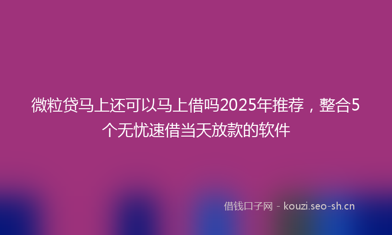 微粒贷马上还可以马上借吗2025年推荐，整合5个无忧速借当天放款的软件