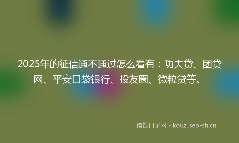 2025年的征信通不通过怎么看有：功夫贷、团贷网、平安口袋银行、投友圈、微粒贷等。