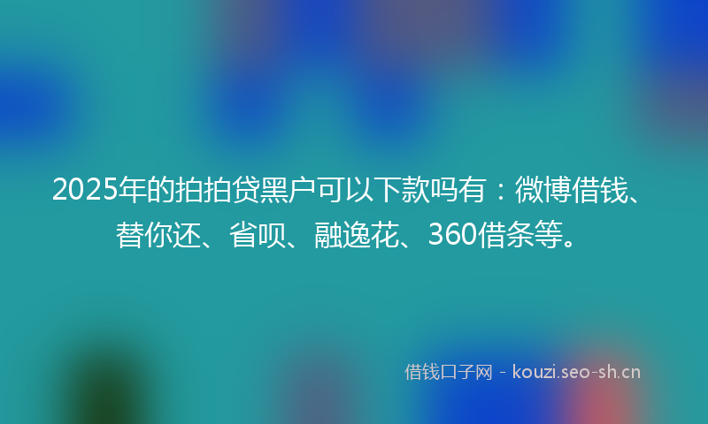 2025年的拍拍贷黑户可以下款吗有：微博借钱、替你还、省呗、融逸花、360借条等。