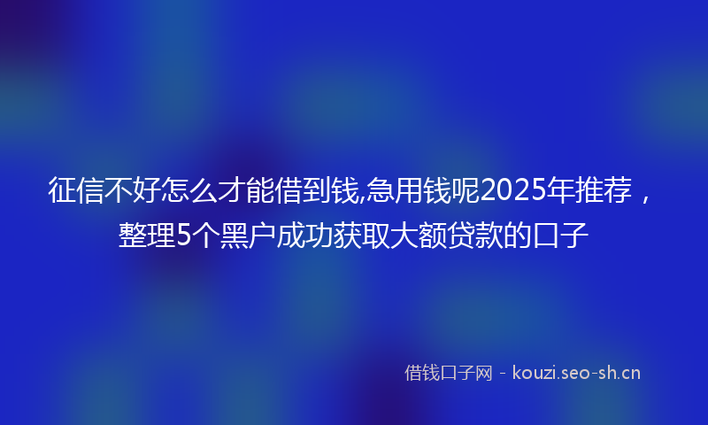征信不好怎么才能借到钱,急用钱呢2025年推荐，整理5个黑户成功获取大额贷款的口子