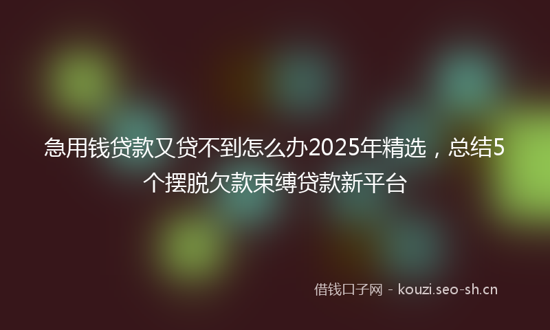 急用钱贷款又贷不到怎么办2025年精选，总结5个摆脱欠款束缚贷款新平台